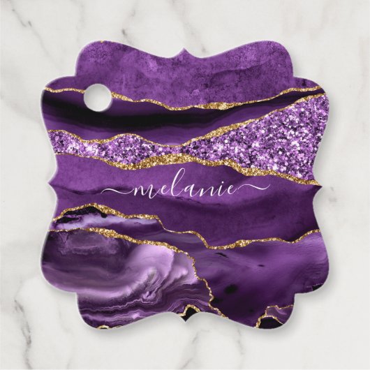 アガテパープル金ゴールドグリッター名前をカスタムするギフトラベル フェイバータグ (正面)