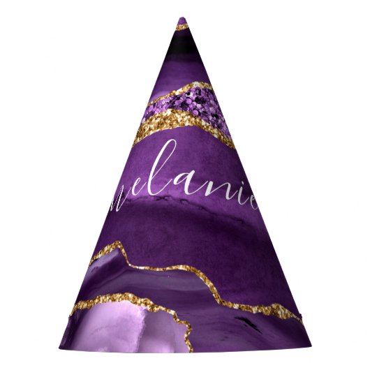 アガテパープル金ゴールドグリッター名前をカスタムするパーティーハット パーティーハット (正面)