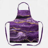 アガテパープル金ゴールドグリッター大理石名前をカスタムするエプロン エプロン (正面)