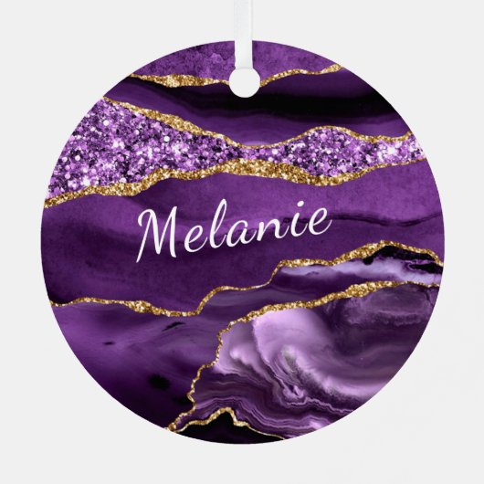 アガテパープル金ゴールド名前をカスタムするクリスマスオーナメント メタルオーナメント (裏面)