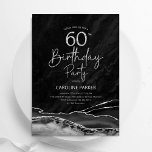 アガテブラックシルバー60誕生日 招待状<br><div class="desc">ブラック&シルバーは60th誕生日パーティーの招待を重ねた。エレガントモダンデザインは水色agate marble geode背景、グリッター銀フェイク、タイポグラフィスクリプトフォント。トレンディー招待状カードは女性スタイリッシュの日のお祝いに最適。印刷されたZazzle招待状または即時ダウンロードのデジタル印刷可能なテンプレート。</div>