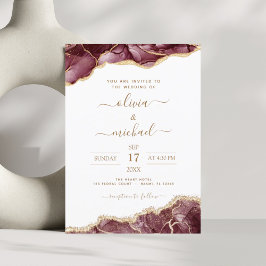 アガテブルゴーニュモダン金ゴールド結婚ズ 招待状