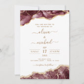 アガテブルゴーニュモダン金ゴールド結婚ズ 招待状 (正面)