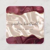 アガテブルゴーニュ金ゴールドグリッターアイボリーシルク スクエア名刺 (正面)