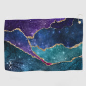 アガテブルーパープルアクア金ゴールド静脈モノグラム ゴルフタオル (横)