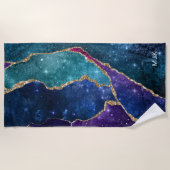 アガテブルーパープルアクア金ゴールド静脈モノグラム ビーチタオル (正面)