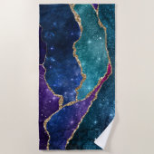 アガテブルーパープルアクア金ゴールド静脈モノグラム ビーチタオル (正面)