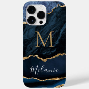 アガテブルー金ゴールドグリッター大理石名前をカスタムする文字 Case-Mate iPhone 14 PRO MAXケース
