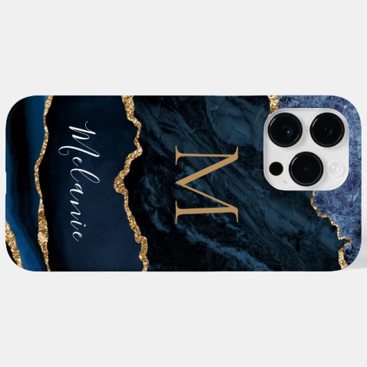 アガテブルー金ゴールドグリッター大理石名前をカスタムする文字 Case-Mate iPhoneケース (裏面 (横))