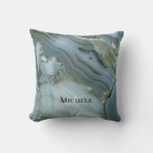 アガテベビーブルー金ゴールド大理石名前をカスタムする文字 クッション (正面)