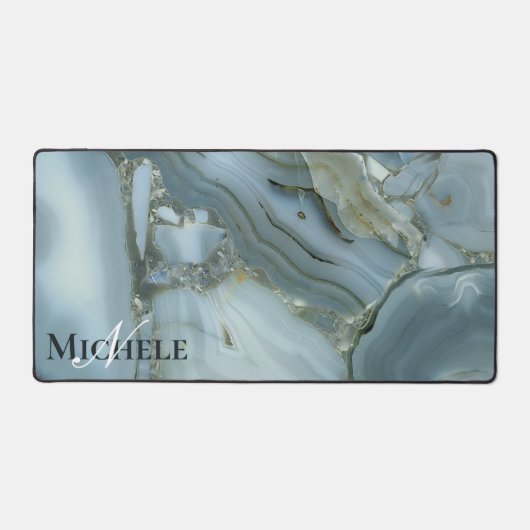 アガテベビーブルー金ゴールド大理石名前をカスタムする文字 デスクマット (正面)