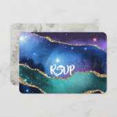 アガテマーブルパープルブルーティール(緑がかった色)結婚ズ詳細 出欠カード (正面/裏面)