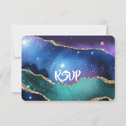 アガテマーブルパープルブルーティール(緑がかった色)結婚ズ詳細 出欠カード (正面)