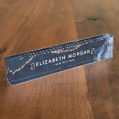 アガテマーブルブルーバラゴールドフォイルモダンエレガント デスクネームプレート (側面)