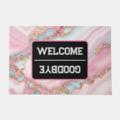 アガテマーブルブルーモダンピンク金ゴールドコレクション ドアマット (正面)