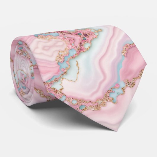 アガテマーブルブルーモダンピンク金ゴールドコレクション ネクタイ (ロール)