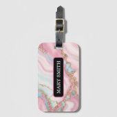 アガテマーブルブルーモダンピンク金ゴールドコレクション ラゲッジタグ (正面縦)