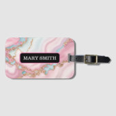 アガテマーブルブルーモダンピンク金ゴールドコレクション ラゲッジタグ (正面横)