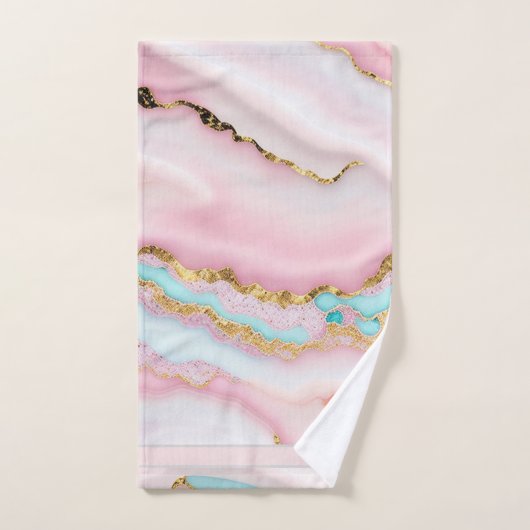 アガテマーブルブルー人気があるピンク金ゴールドコレクション バスタオルセット (ハンドタオル)