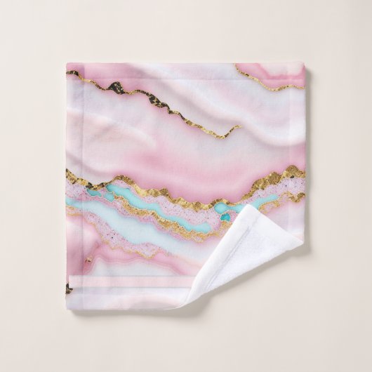 アガテマーブルブルー人気があるピンク金ゴールドコレクション バスタオルセット (ウォッシュタオル)