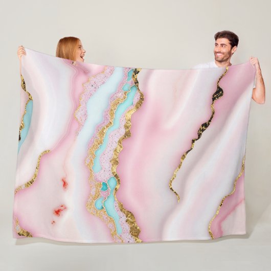 アガテマーブルブルー人気があるピンク金ゴールドコレクション フリースブランケット (インサイチュ)