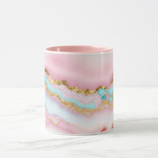 アガテマーブルブルー人気があるピンク金ゴールドコレクション マグカップ (中央)