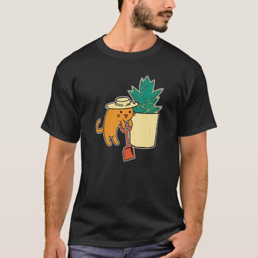 アガベ 多肉植物と猫 ガーデナー Tシャツ (正面)