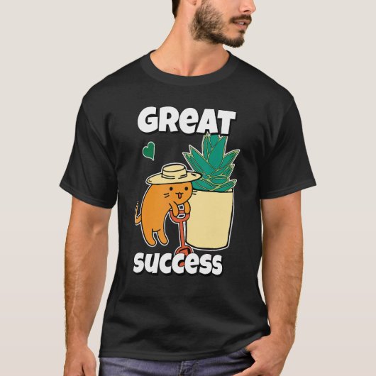 アガベ 猫 シャベル 多肉植物 ガーデン Tシャツ (正面)