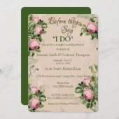 アガーデングリーンウィズピンクローズウェディングシャワー 招待状 (正面/裏面)