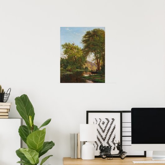 アガール魚釣りボートランドスケー絵画ズ ポスター (ホームオフィス)