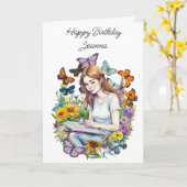 アガール、ジャーナル、蝶のパーソナライズされた誕生日 カード (黄色い花)