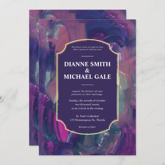 アキはっきりしたリ絵画ル結婚式招待状 招待状 (正面/裏面)