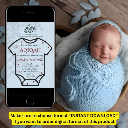 アキカブルー ボディスーツ 赤ちゃん男の子 ムスリム イースラーム教 招待状