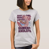 アキソロトルやラーメンが大好きな女の子 Tシャツ (正面)