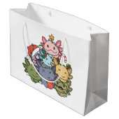 アキソロトルクリスマスツリーおもしろいアニマルクリスマス ラージペーパーバッグ (裏面アングル)