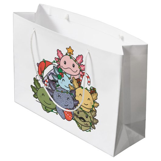 アキソロトルクリスマスツリーおもしろいアニマルクリスマス ラージペーパーバッグ (裏面アングル)