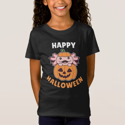 アキソロトルハッピーハローウィンカボチャこうもり衣装 Tシャツ (正面)