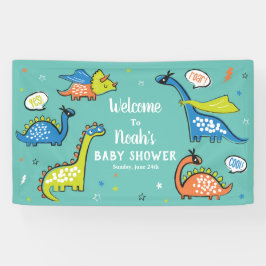 アクアおもしろいブルーの可愛いスーパーヒーロー恐竜 横断幕