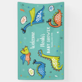 アクアおもしろいブルーの可愛いスーパーヒーロー恐竜 横断幕 (縦)