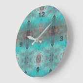 アクアおよびグレーの幾何学的パターン ラージ壁時計 (傾斜)