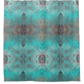 アクアおよびグレージオメトリック絵を描ス シャワーカーテン (正面)