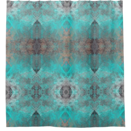 アクアおよびグレージオメトリック絵を描ス シャワーカーテン (正面)