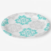 アクアおよびソフトグレイファンシーパターン紙プレート ペーパープレート (アングル)
