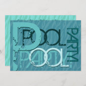 アクアおよびティール（緑がかった色）モダンBBQプールパーティー 招待状 (正面/裏面)