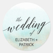 アクアおよび金ゴールド水彩ビーチ封筒用シール ラウンドシール (正面)