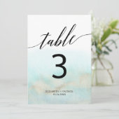 アクアおよび金ゴールド水彩ビーチ5x7インチテーブル番号 招待状 (スタンド正面)