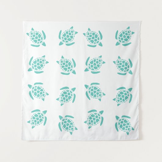 アクアお洒落ブルーウミガメのパタ航海のーン タペストリー (正面(横))