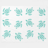 アクアお洒落ブルーウミガメのパタ航海のーン フリースブランケット (正面(横))