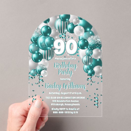 アクアお祝いバルーン90thバースデーパーティー アクリル招待状 (インサイチュ (ポータブル))