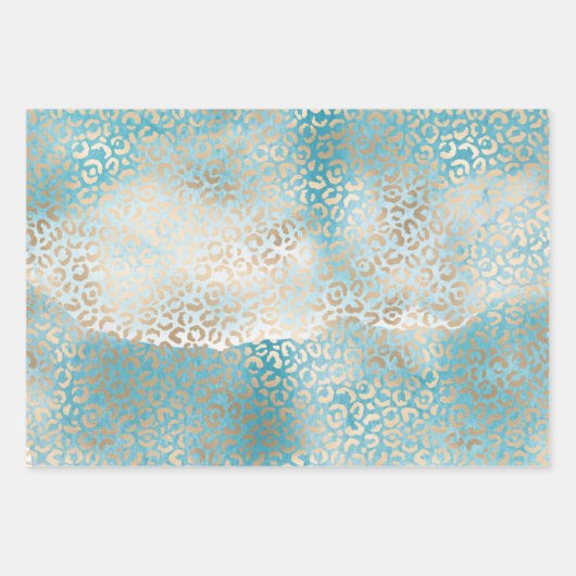 アクアかわいらしガーリーピンクイエロー金ゴールドヒョウ印刷 ラッピングペーパーシート (正面3)